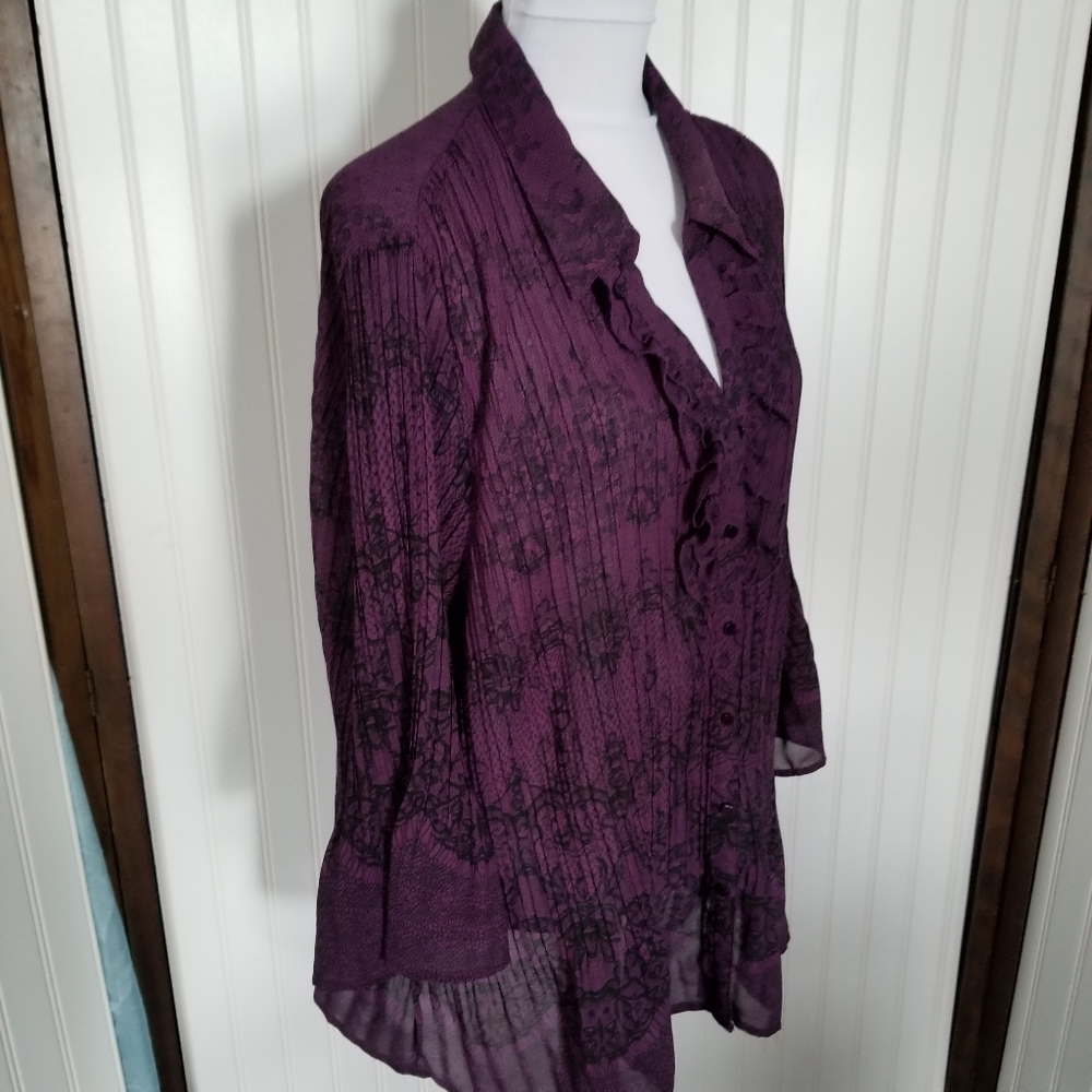 Plum Purple Ruffled V-Neck Blouse